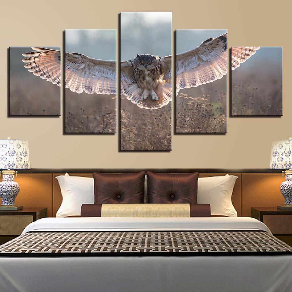 Owl Wings 5 Piece HD Multi Panel Canvas Wall Art Frame-Original Frame