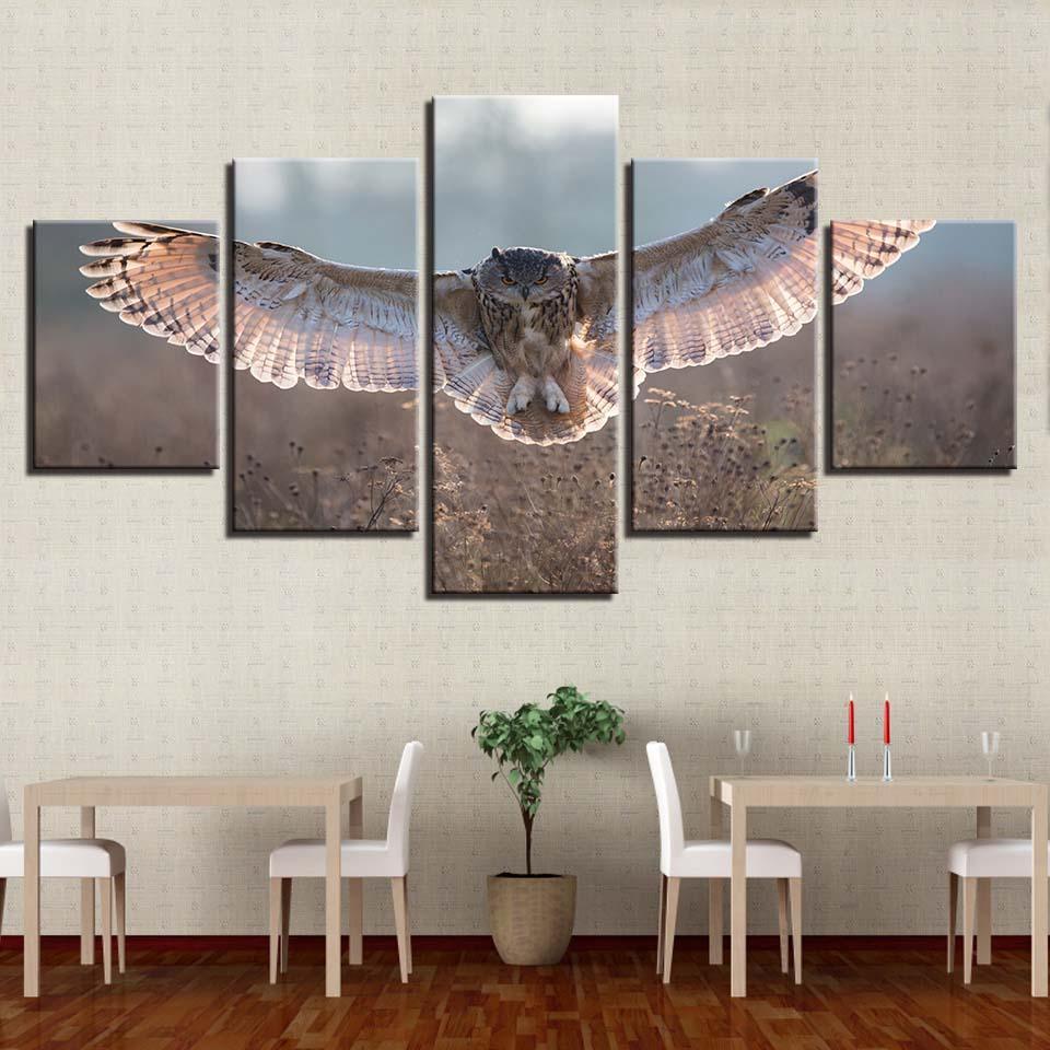 Owl Wings 5 Piece HD Multi Panel Canvas Wall Art Frame-Original Frame