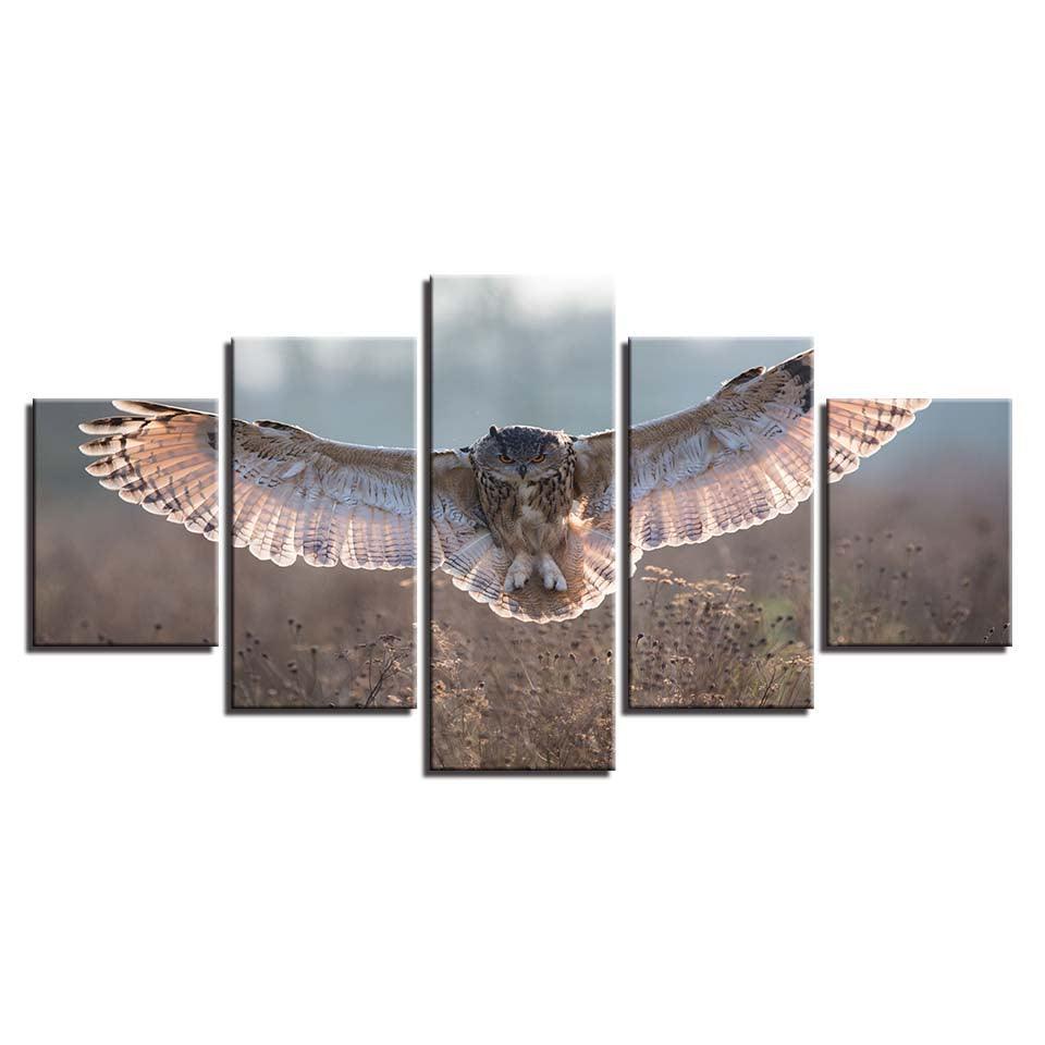 Owl Wings 5 Piece HD Multi Panel Canvas Wall Art Frame-Original Frame