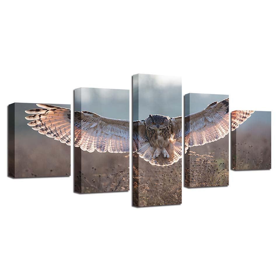 Owl Wings 5 Piece HD Multi Panel Canvas Wall Art Frame-Original Frame