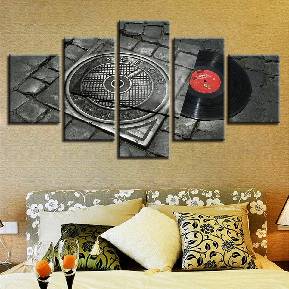 Retro Music Disc 5 Piece HD Multi Panel Canvas Wall Art Frame-Original Frame