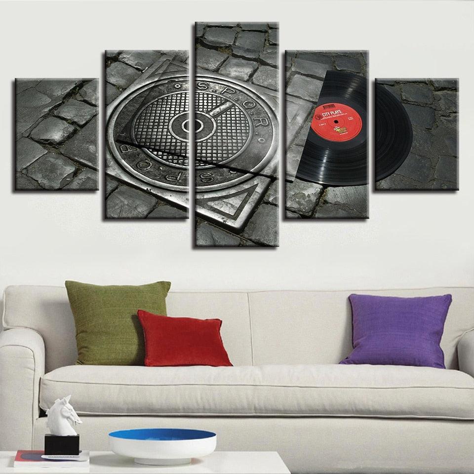 Retro Music Disc 5 Piece HD Multi Panel Canvas Wall Art Frame-Original Frame