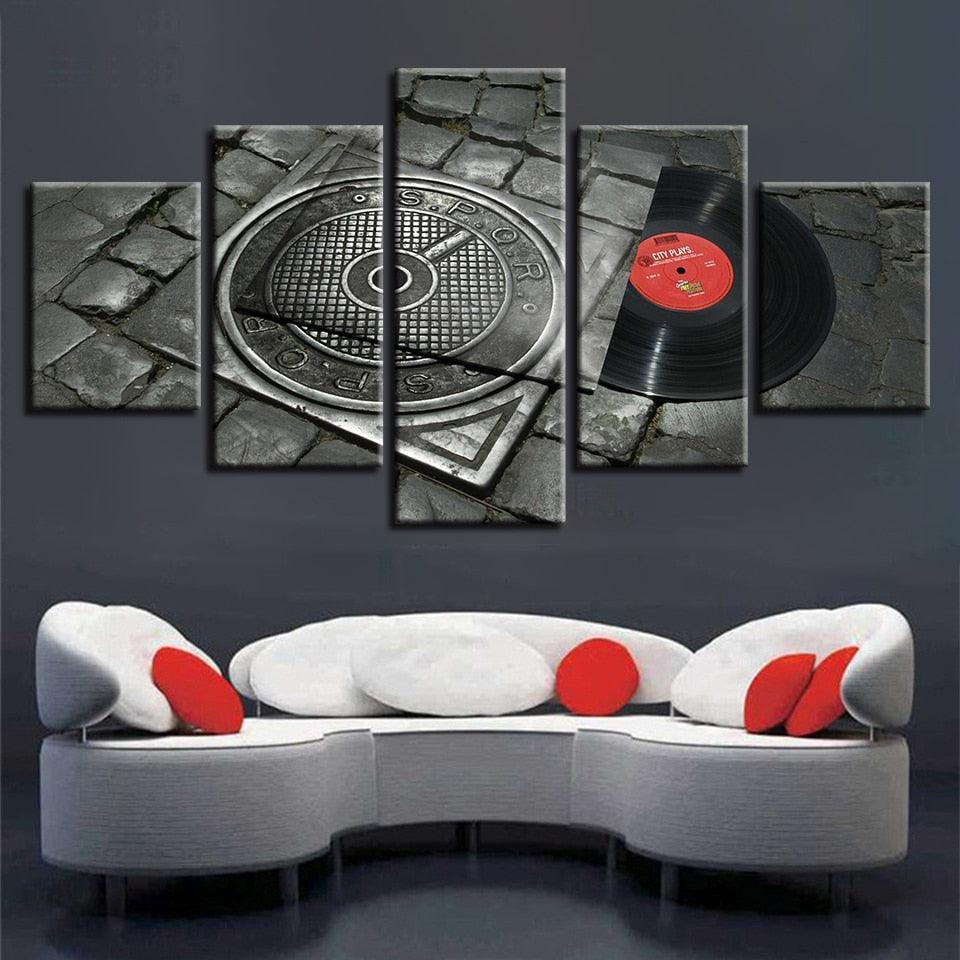 Retro Music Disc 5 Piece HD Multi Panel Canvas Wall Art Frame-Original Frame