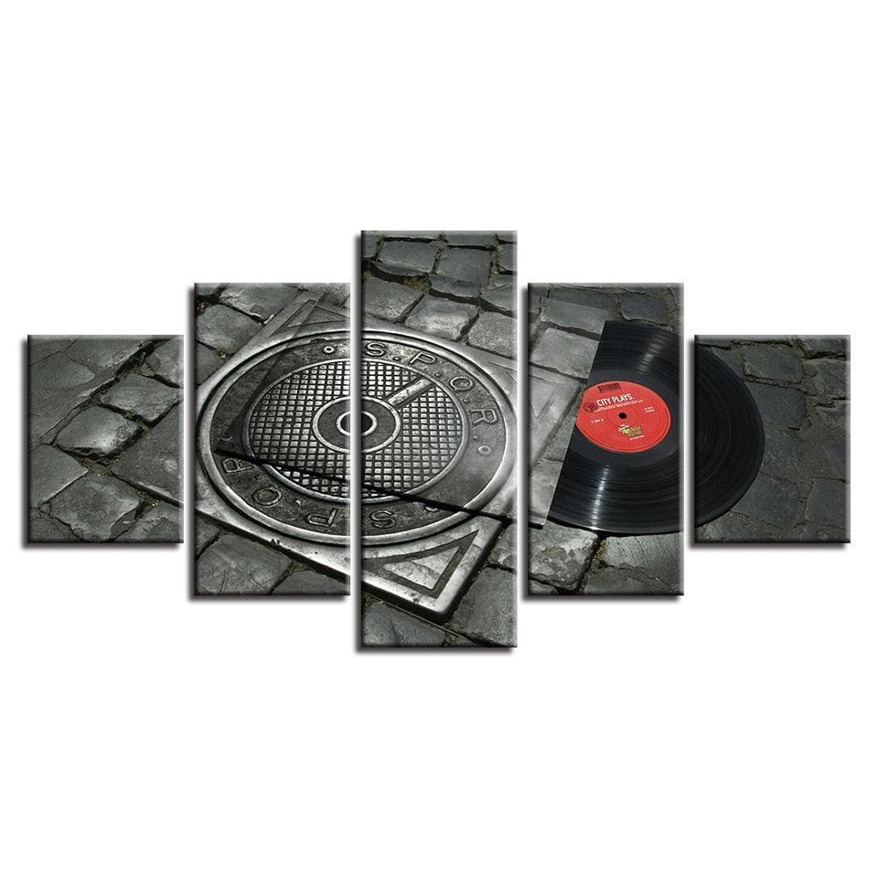 Retro Music Disc 5 Piece HD Multi Panel Canvas Wall Art Frame-Original Frame