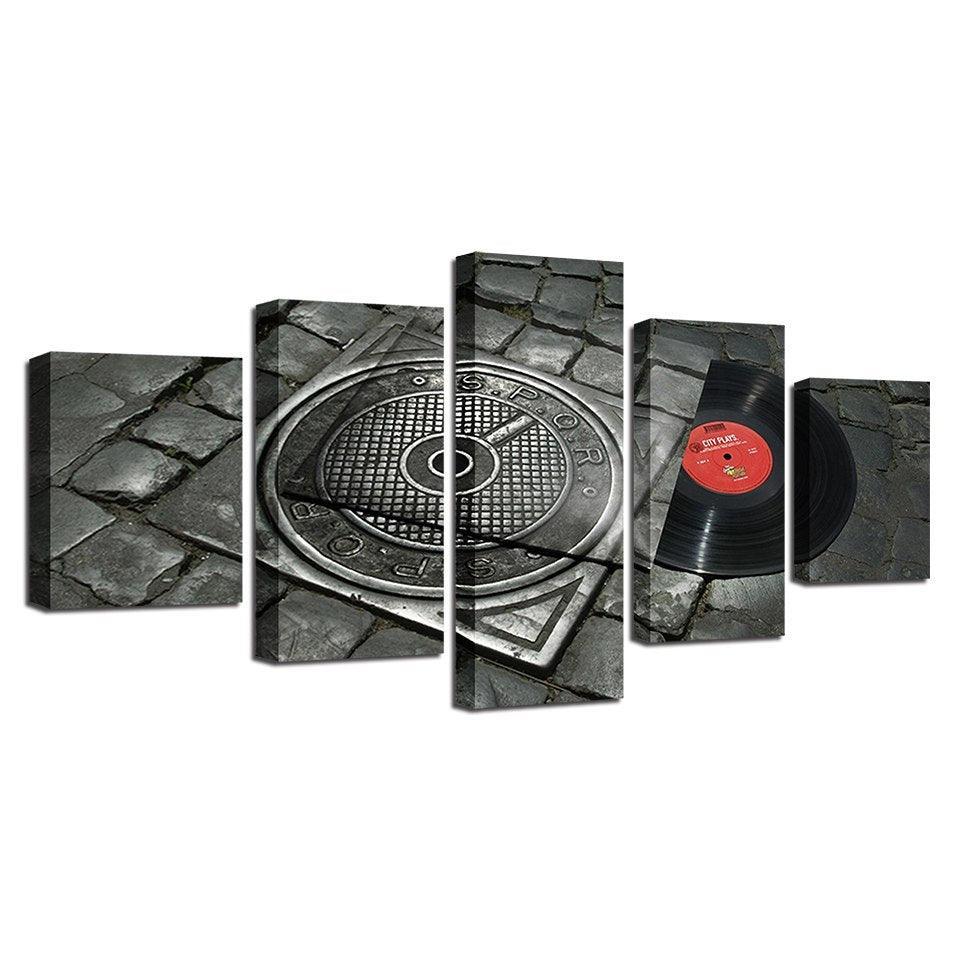 Retro Music Disc 5 Piece HD Multi Panel Canvas Wall Art Frame-Original Frame
