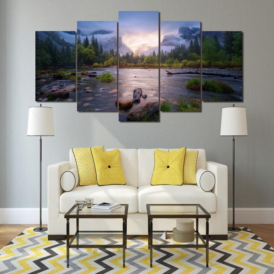 Cloudy Forest 5 Piece HD Multi Panel Canvas Wall Art Frame-Original Frame