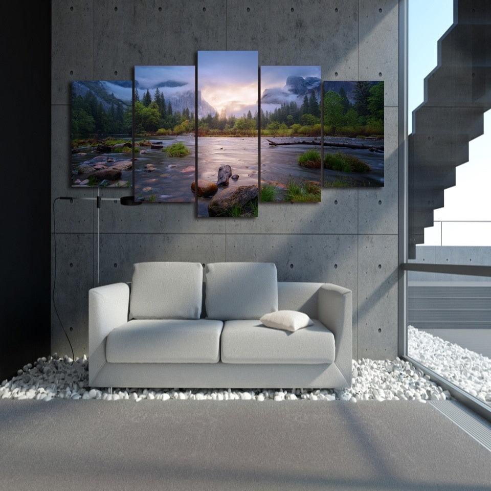 Cloudy Forest 5 Piece HD Multi Panel Canvas Wall Art Frame-Original Frame