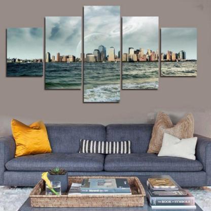 Water Buildings 5 Piece HD Multi Panel Canvas Wall Art Frame-Original Frame