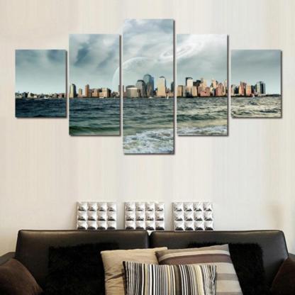 Water Buildings 5 Piece HD Multi Panel Canvas Wall Art Frame-Original Frame