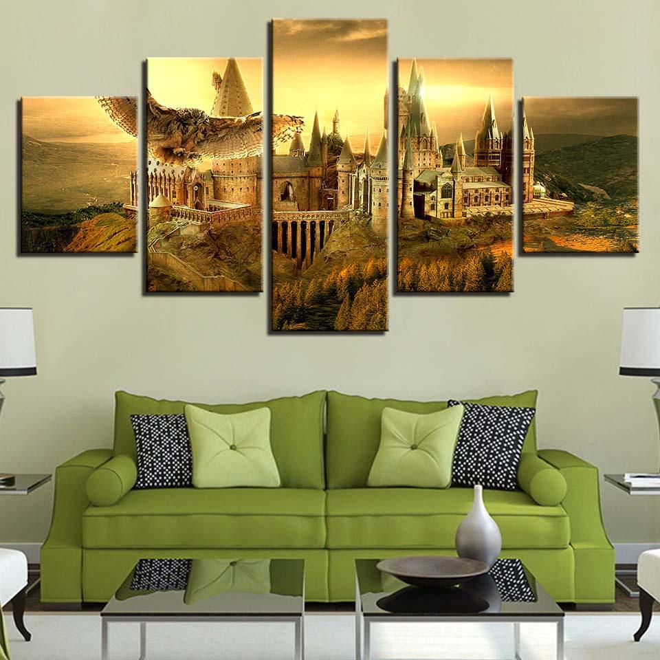 Castle With Owl 5 Piece HD Multi Panel Canvas Wall Art Frame-Original Frame
