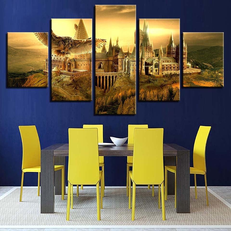 Castle With Owl 5 Piece HD Multi Panel Canvas Wall Art Frame-Original Frame