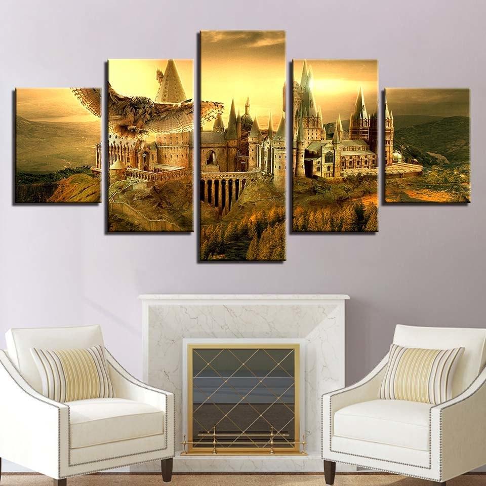 Castle With Owl 5 Piece HD Multi Panel Canvas Wall Art Frame-Original Frame