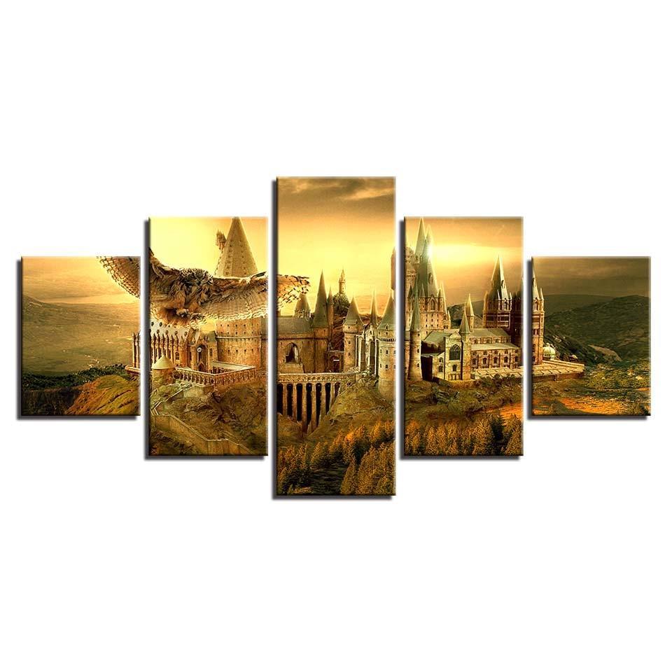 Castle With Owl 5 Piece HD Multi Panel Canvas Wall Art Frame-Original Frame