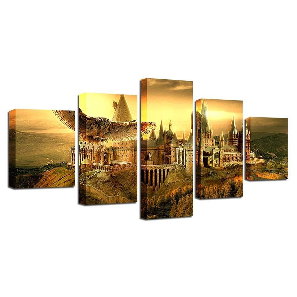 Castle With Owl 5 Piece HD Multi Panel Canvas Wall Art Frame-Original Frame