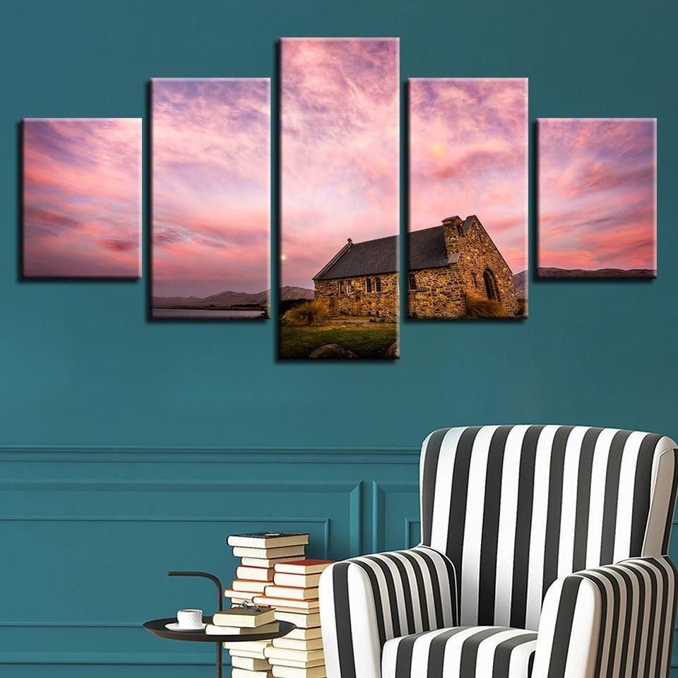 Classical Sunset Glow 5 Piece HD Multi Panel Canvas Wall Art Frame-Original Frame
