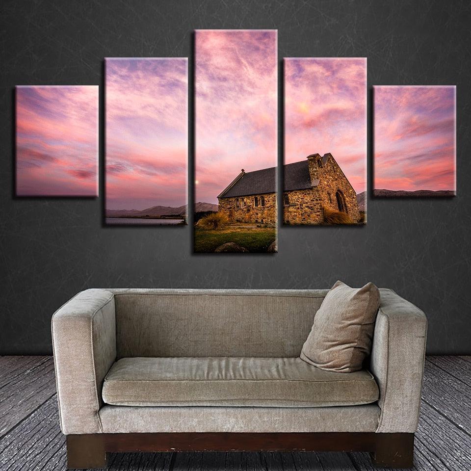 Classical Sunset Glow 5 Piece HD Multi Panel Canvas Wall Art Frame-Original Frame