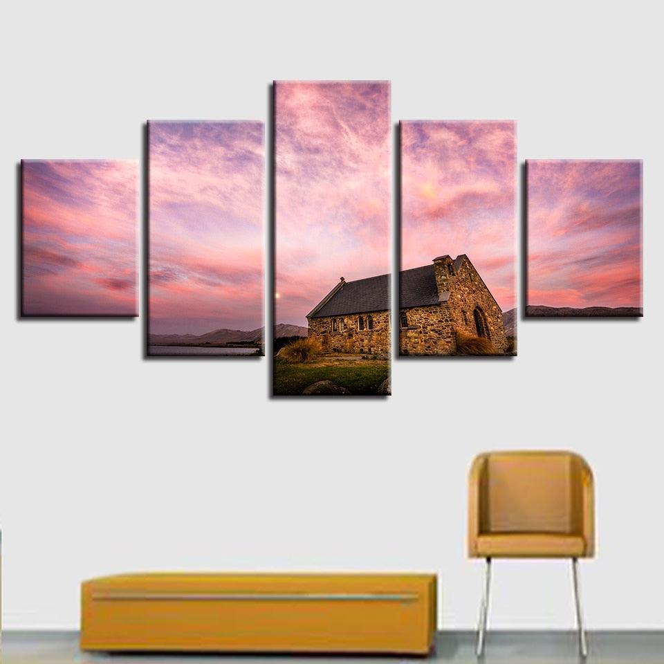 Classical Sunset Glow 5 Piece HD Multi Panel Canvas Wall Art Frame-Original Frame