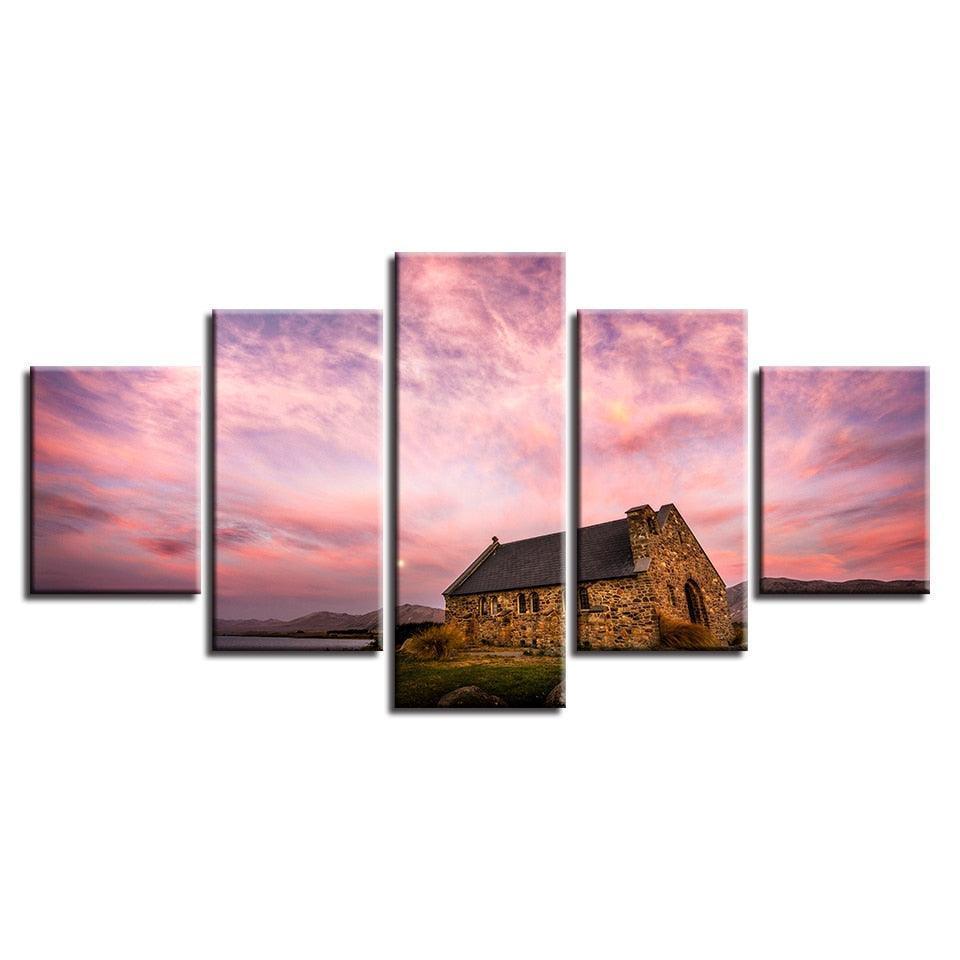 Classical Sunset Glow 5 Piece HD Multi Panel Canvas Wall Art Frame-Original Frame