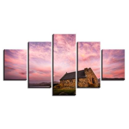 Classical Sunset Glow 5 Piece HD Multi Panel Canvas Wall Art Frame-Original Frame