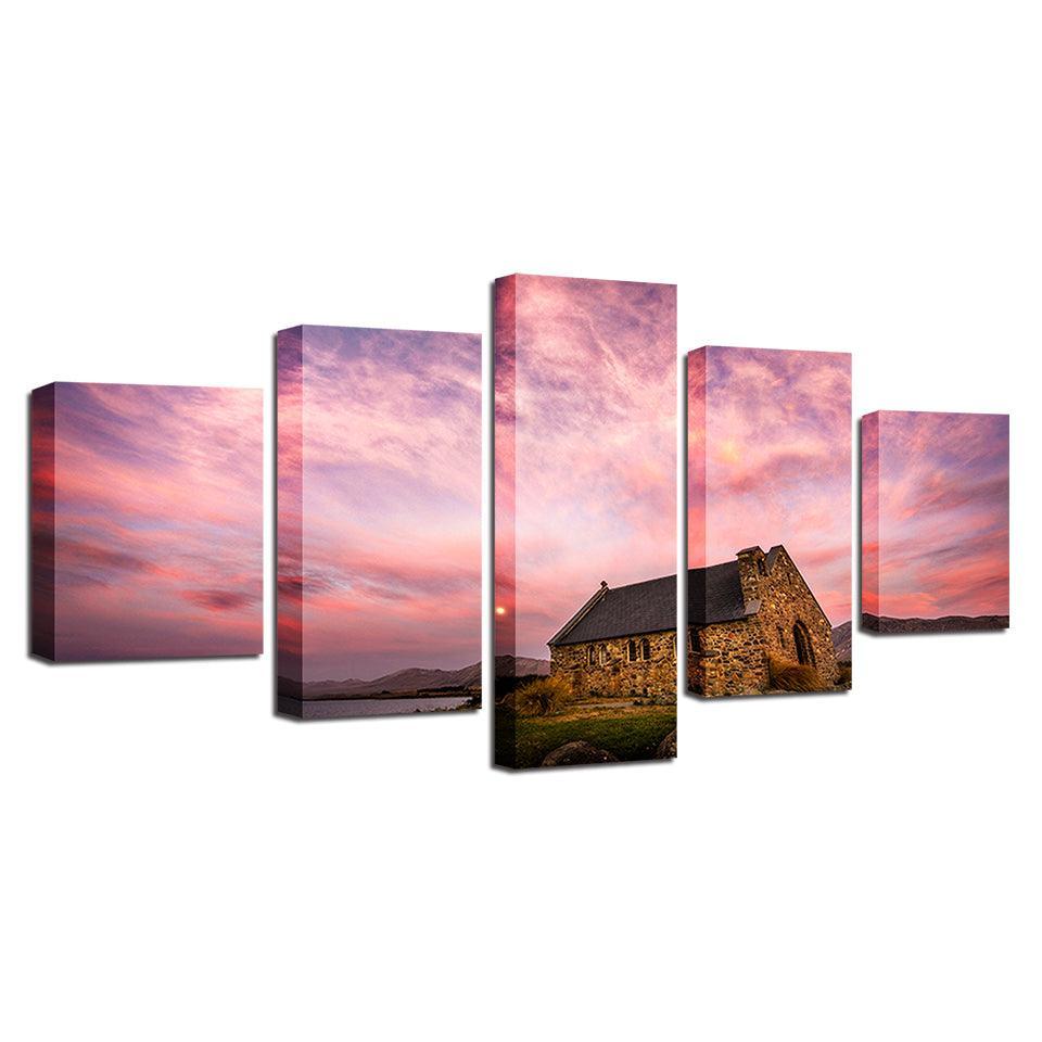 Classical Sunset Glow 5 Piece HD Multi Panel Canvas Wall Art Frame-Original Frame