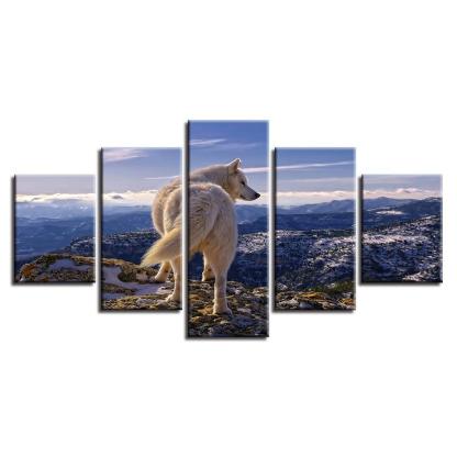 White Wolf Highlands Wild Nature 5 Piece HD Multi Panel Canvas Wall Art Frame-Original Frame