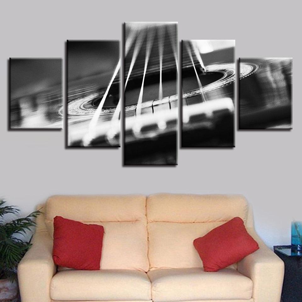 Guitar Abstract Strings 5 Piece HD Multi Panel Canvas Wall Art-Original Frame