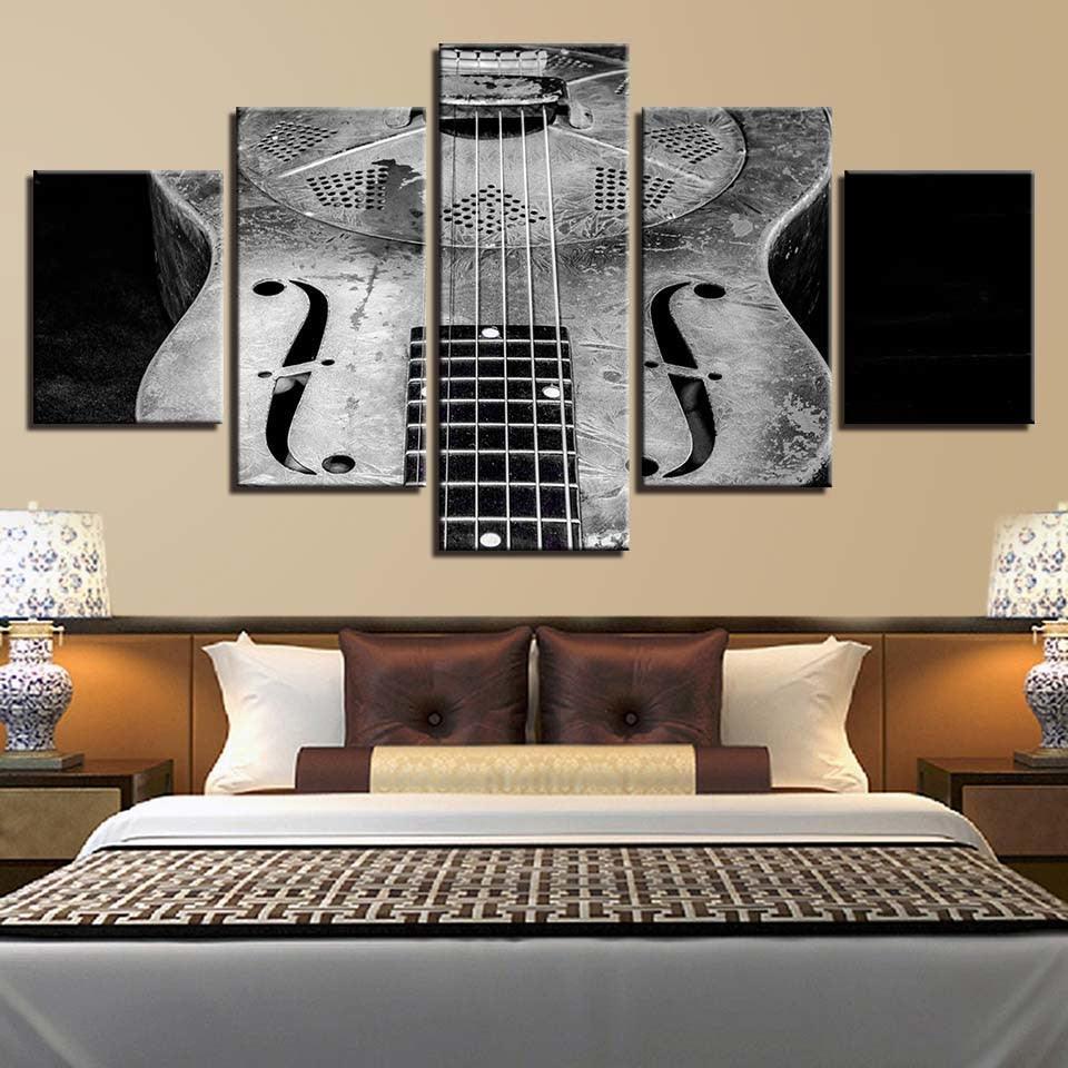 Old Guitar 5 Piece HD Multi Panel Canvas Wall Art Frame-Original Frame