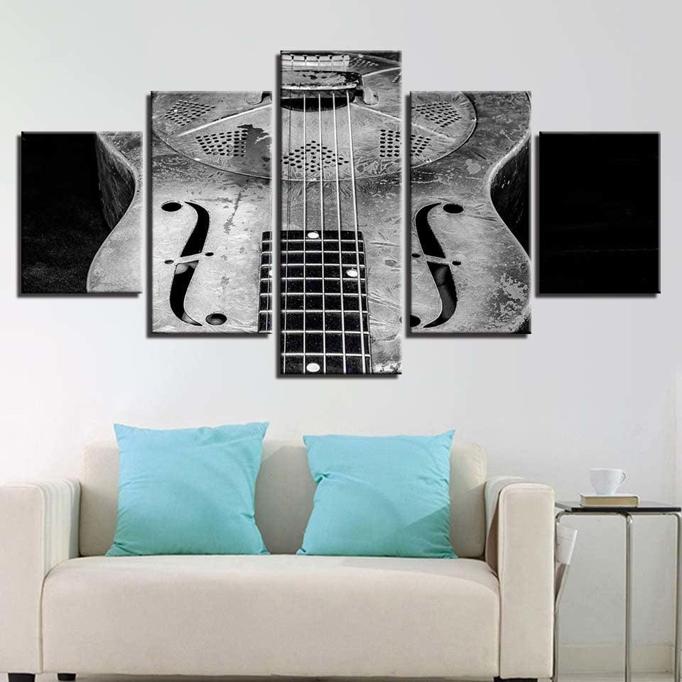 Old Guitar 5 Piece HD Multi Panel Canvas Wall Art Frame-Original Frame