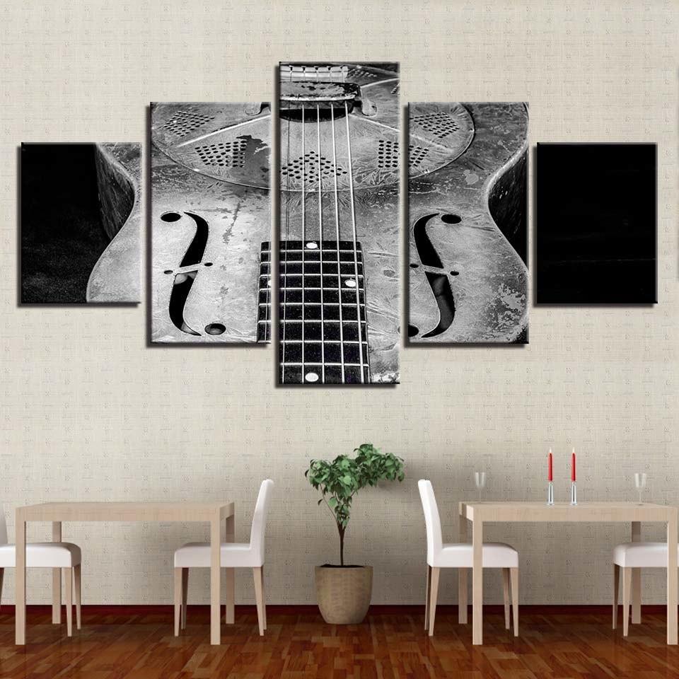Old Guitar 5 Piece HD Multi Panel Canvas Wall Art Frame-Original Frame