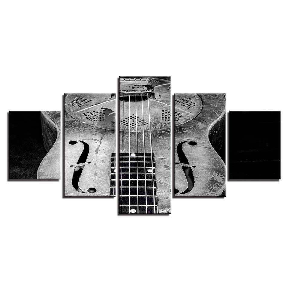 Old Guitar 5 Piece HD Multi Panel Canvas Wall Art Frame-Original Frame