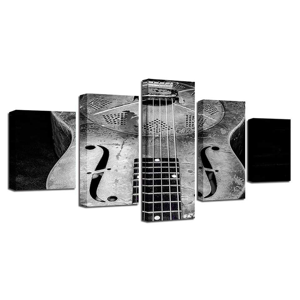 Old Guitar 5 Piece HD Multi Panel Canvas Wall Art Frame-Original Frame