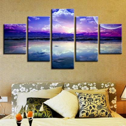 Purple Skyline 5 Piece HD Multi Panel Canvas Wall Art-Original Frame