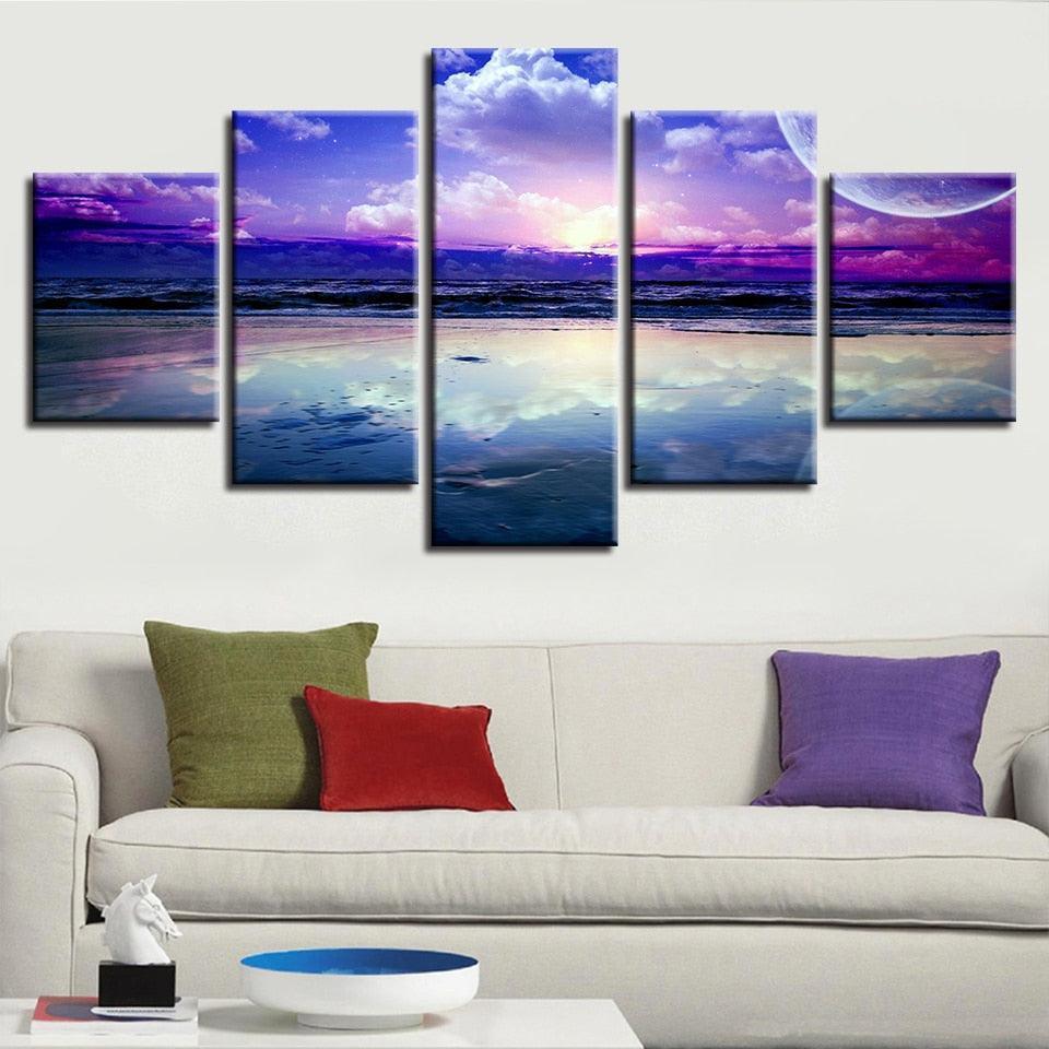Purple Skyline 5 Piece HD Multi Panel Canvas Wall Art-Original Frame