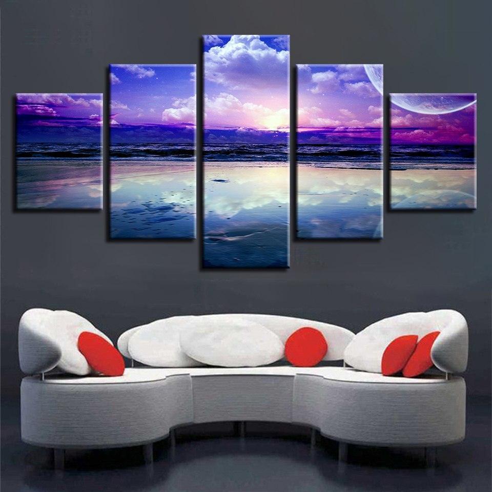 Purple Skyline 5 Piece HD Multi Panel Canvas Wall Art-Original Frame