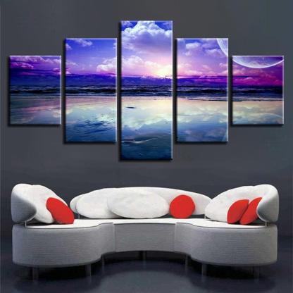 Purple Skyline 5 Piece HD Multi Panel Canvas Wall Art-Original Frame