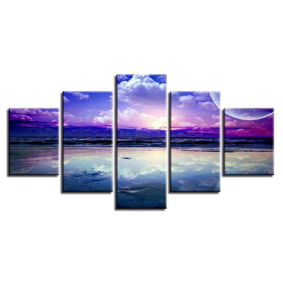 Purple Skyline 5 Piece HD Multi Panel Canvas Wall Art-Original Frame
