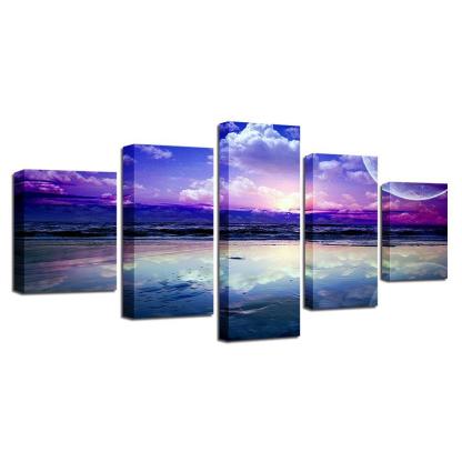 Purple Skyline 5 Piece HD Multi Panel Canvas Wall Art-Original Frame
