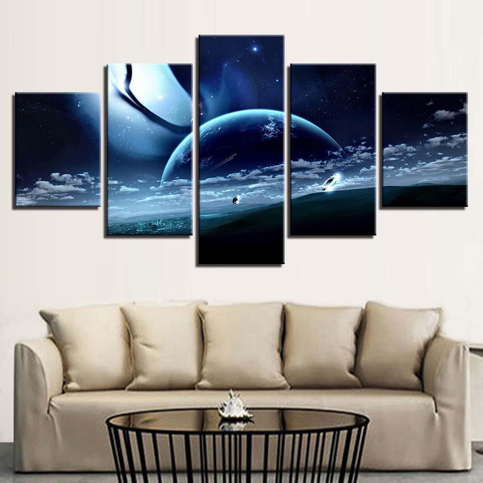 Lunar Landscape 5 Piece HD Multi Panel Canvas Wall Art Frame-Original Frame