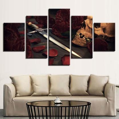 Skull And Sword 5 Piece HD Multi Panel Canvas Wall Art Frame-Original Frame