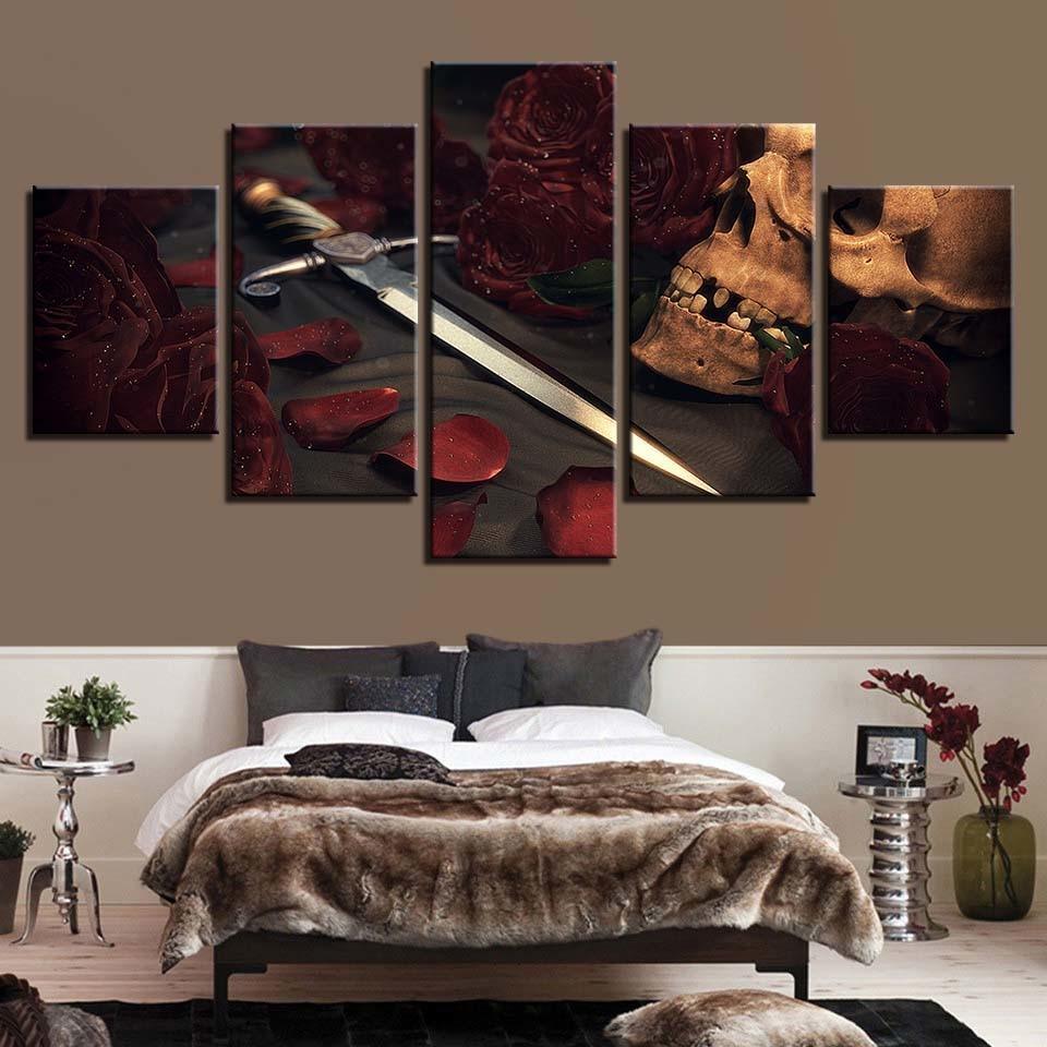 Skull And Sword 5 Piece HD Multi Panel Canvas Wall Art Frame-Original Frame
