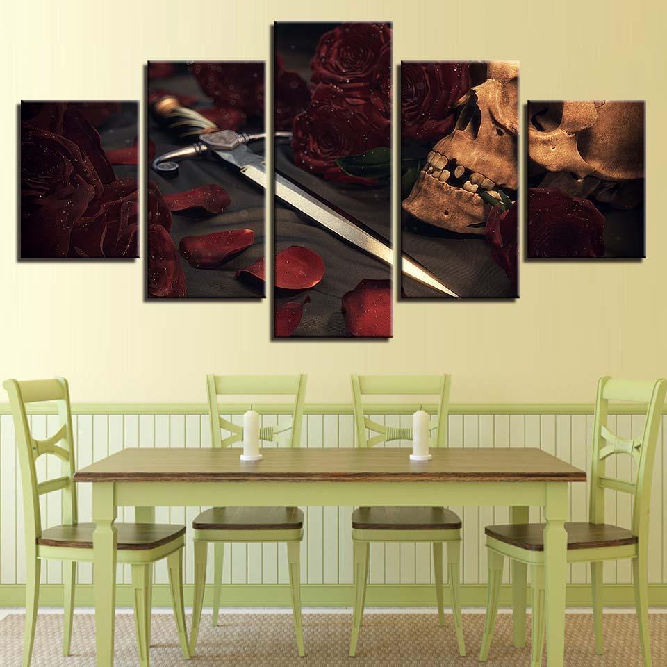 Skull And Sword 5 Piece HD Multi Panel Canvas Wall Art Frame-Original Frame