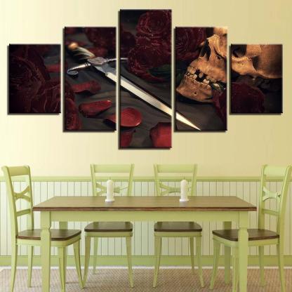 Skull And Sword 5 Piece HD Multi Panel Canvas Wall Art Frame-Original Frame