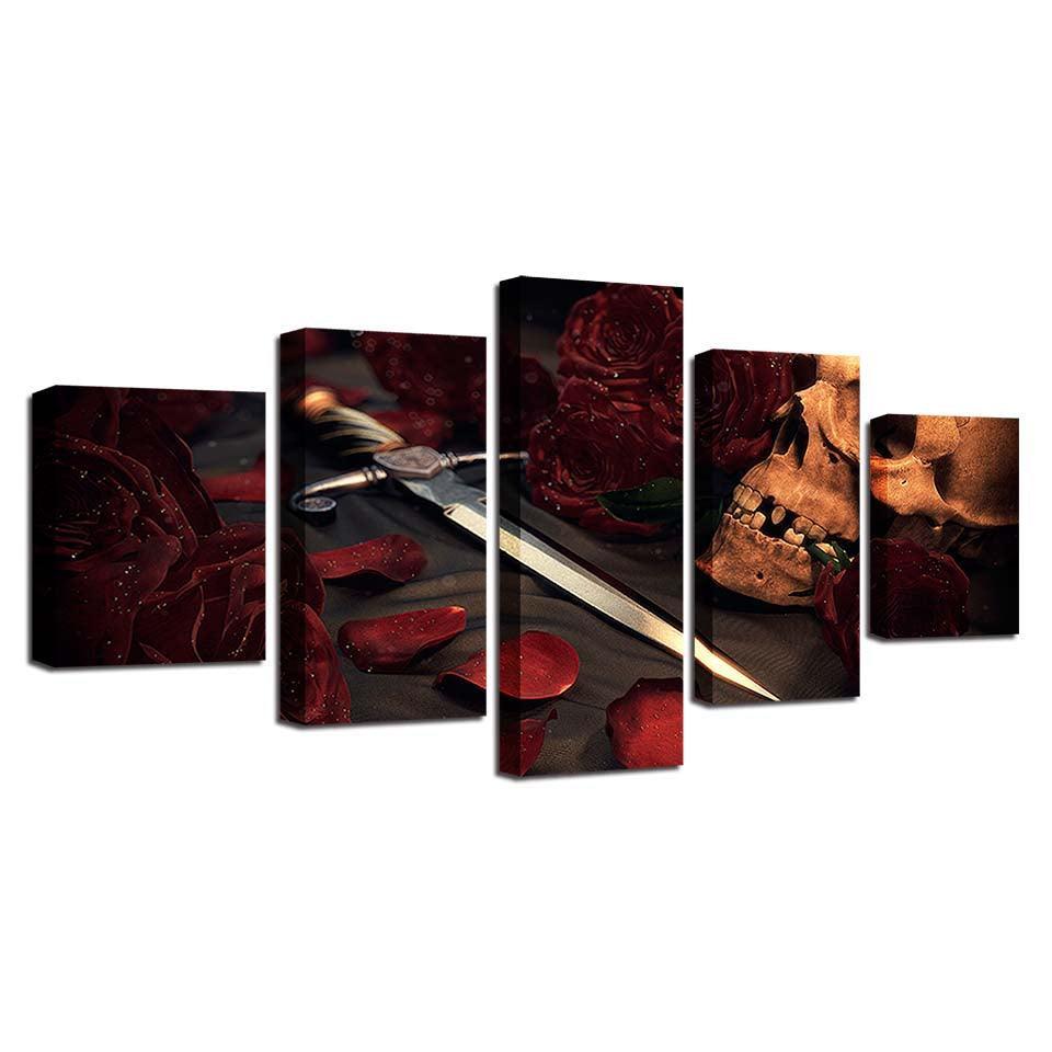 Skull And Sword 5 Piece HD Multi Panel Canvas Wall Art Frame-Original Frame
