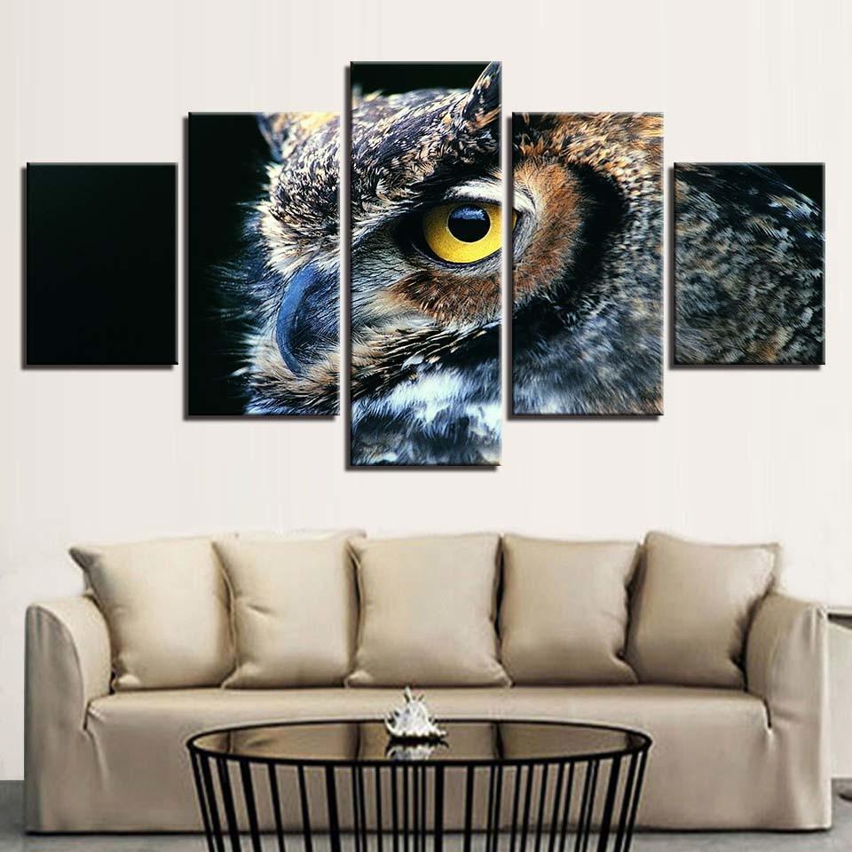 Nocturnal Owl 5 Piece HD Multi Panel Canvas Wall Art Frame-Original Frame