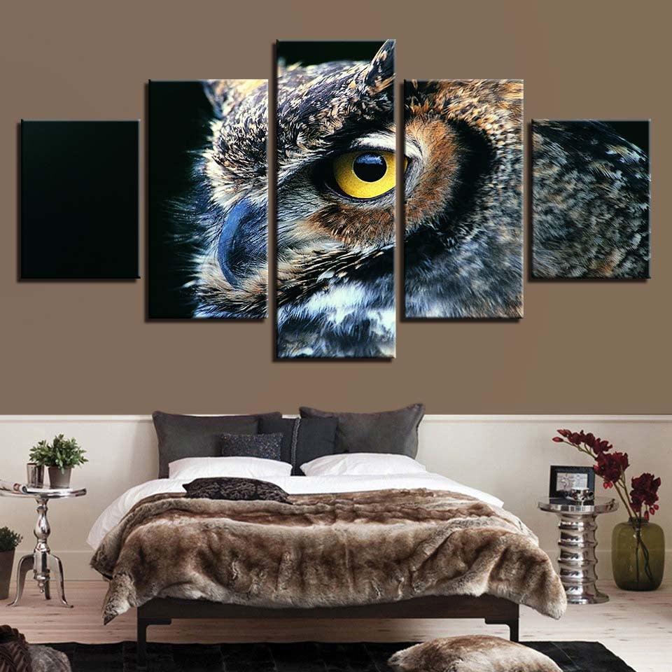 Nocturnal Owl 5 Piece HD Multi Panel Canvas Wall Art Frame-Original Frame
