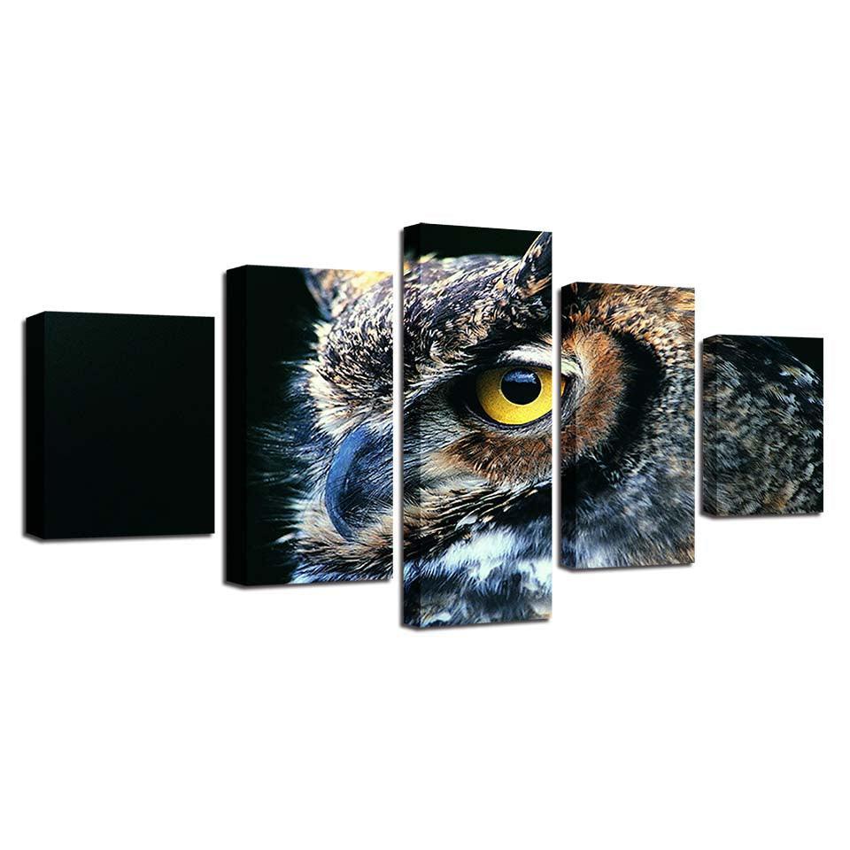 Nocturnal Owl 5 Piece HD Multi Panel Canvas Wall Art Frame-Original Frame