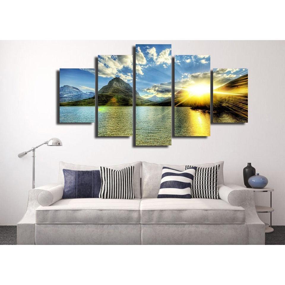 Valley Sunrise 5 Piece HD Multi Panel Canvas Wall Art Frame-Original Frame