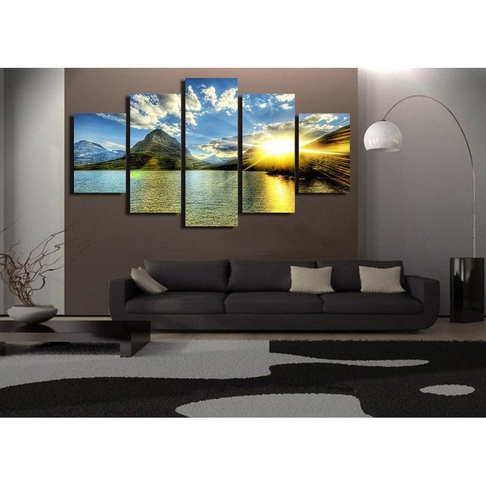 Valley Sunrise 5 Piece HD Multi Panel Canvas Wall Art Frame-Original Frame