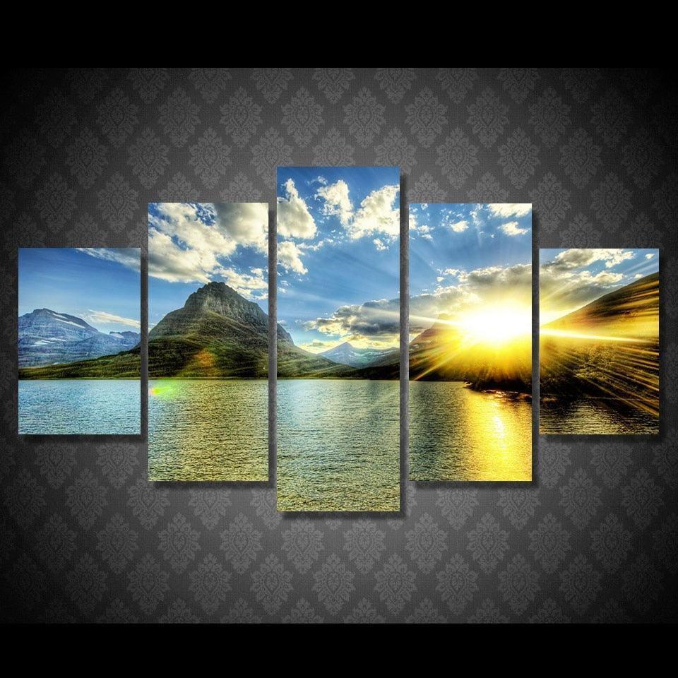 Valley Sunrise 5 Piece HD Multi Panel Canvas Wall Art Frame-Original Frame