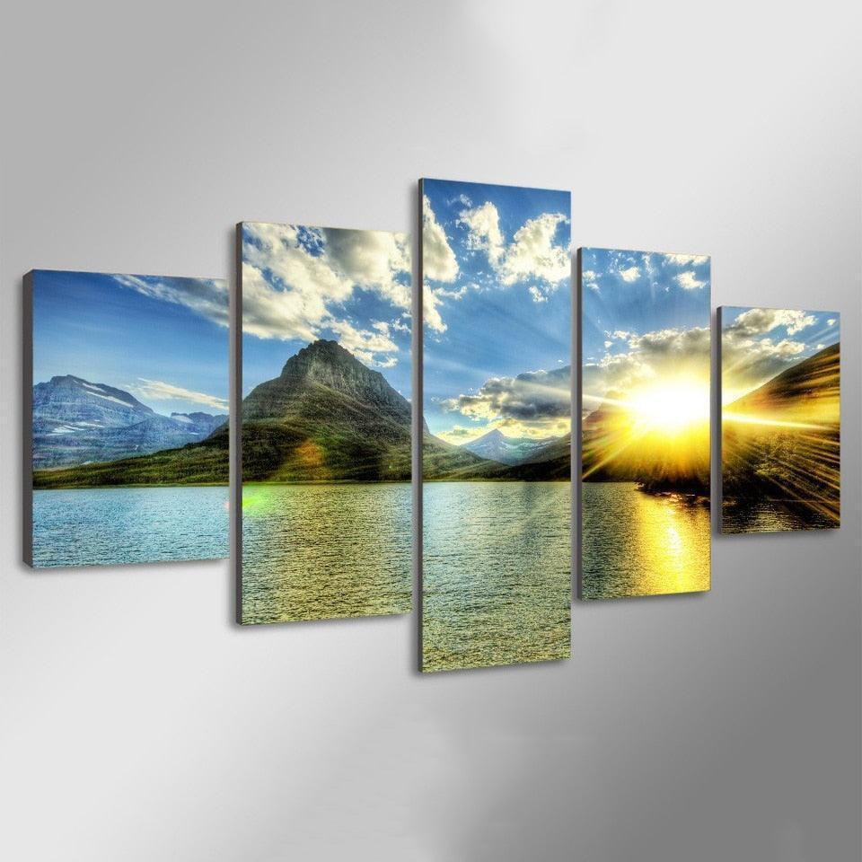 Valley Sunrise 5 Piece HD Multi Panel Canvas Wall Art Frame-Original Frame